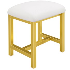 KAI-ROAD Small Vanity Stool, Cute Vanity Stools with Cushion, White Gold Makeup Vanity Chair for Small Spaces, Living Room, Bedroom, Bathroom, Entryway, Ottoman Foot Rest for Couch Sillas Modern