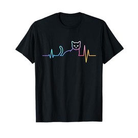 Colorful Heartbeat Cat Funny Cat Lover Fans Women Men Kids T-Shirt