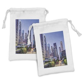 Ambesonne City Fabric Pouch Set of 2, Los Angles California Skyline Urban USA Cityscape Skyscrapers Highway Avenue Trees, Small Drawstring Bag for Toiletries Masks and Favors, 9" x 6", Multicolor