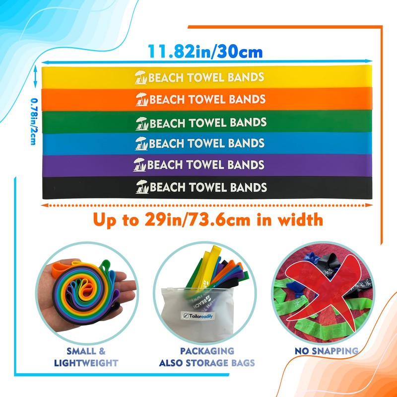 Tailoreadily 6 Pack Towel Bands, Secure Clips Alternative to Keep