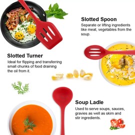 5-Piece Silicone Spatula Set with Egg Whisk & Basting Brush – Heat Resistant, Non-Stick, BPA-Free Kitchen Utensils for Cooking, Baking & Grilling – Dishwasher Safe – (Red, Black, Green, Pink) (Red)