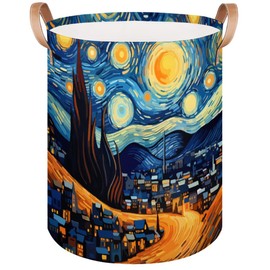 Laundry Basket Starry Sky Town Large Round Storage Basket Bin with Handle Clothes Basket Laundry Hamper Organizer for Nursery Home Office