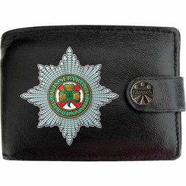 Klassek Irish Guards Image Men Wallet Real Leather Cap Badge Emblem Military Crest Insignia RFID Blocking with Coin Pocket and Metal Gift Box