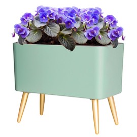 Oliz 13.5 Inch Planter Pot with Metal Craft Legs, Self Watering Planter Pots with Water Shortage Alarm Plant Pot for Indoor Outdoor Decorative Succulents Herb (B- Green)