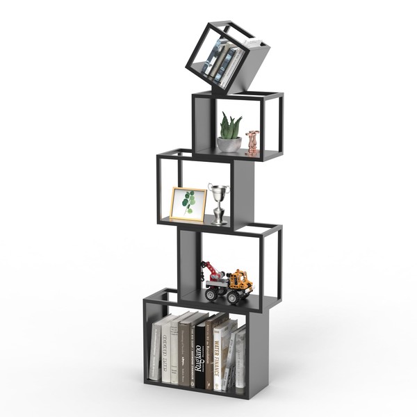 NBTORCH 5-Tier Black Unique Bookshelf – 52" Modern Bookcase for