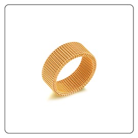 Fusamk Fashion 18K Gold tainless Steel Mesh Band Ring(Gold(8))