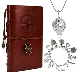 HJYZY The Vampire Jewelry Set for Women's Vintage Leather Writing Journal Elena Notebook Daywalking Katherine Bracelet Stefan Family Necklace 3 Pcs