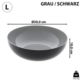 Cepewa Decorative Bowl, Diameter 30 cm x Height 10 cm, Plastic, Grey Black, Fruit Bowl, Round Table Decoration (1 x Round Grey/Black, Diameter 30 cm)
