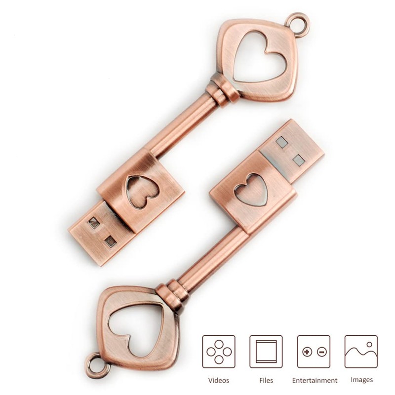BorlterClamp USB Flash Drive Retro Metal Heart-Shaped Key Shaped Memory
