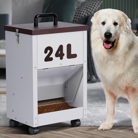 30LB Outdoor Automatic Dog Feeder Large Breed Gravity Auto Dog Food Dispenser for Large Dogs Metal Galvanized Pets Food Feeder (30LB)