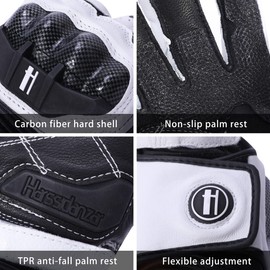 Harssidanzar Men and Women Leather Motorbike Motorcycles Gloves,Touchscreen Powersports Carbon Fiber Knuckle Protection Motorcycles Gloves KM045,White/Black,Size XXL