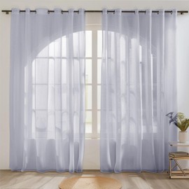 Neween Sheer Light Grey Curtains 2 Panels Set, Grommet Airy & Lightweight Elegant Window Treatments Voile Drapes with Light Filtering for Bedroom/Living Room (Light Grey, W132 x L160 cm)