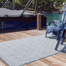Unique Loom Trellis Collection Modern Geometric Transitional Indoor and Outdoor Flatweave Area Rug, 5 x 8 ft, Navy Blue/Ivory