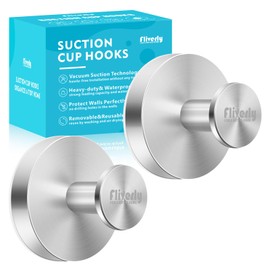 Suction Cup Hooks for Shower, Removable Towel Hooks for Bathroom Window Glass Door Wall, Bath Robe Looafh Hook for Hanging Waterproof Heavy Duty - 2 Packs (Sliver)