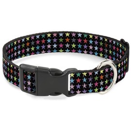 Buckle-Down Plastic Clip Collar - Mini Stars Black/Multi Color - 1" Wide - Fits 11-17" Neck - Medium