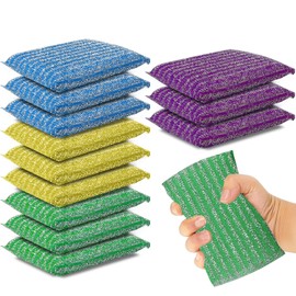 12Pcs Scrub Sponges Kitchen, Non Scratch Wire Sponge, Dish Sponge, Multi-Purpose Sponge for Dishes, Dual-Sided Scrub Sponges for Efficiently Cleaning Dishes, Pots, and Pans, and More, Random Colour