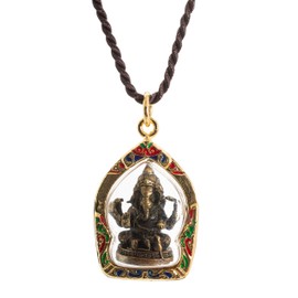 Trimuhkti Ganapati - Colgante de amuleto ganesh de tres cabezas, Latón, No es una piedra preciosa