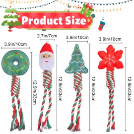 FGen Pack of 4 Christmas Dog Toy Set, Christmas Gift for Small, Medium, Large Dogs, Made of Rope, Robust, Chew Toy, Training, Play, Teething