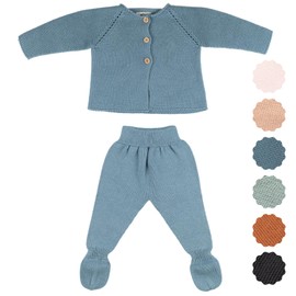 Micu Micu Newborn Baby Clothes 3-6 months, 100% Organic Cotton, Knitted, Seamless, Soft and Breathable Baby Clothing, Newborn Baby Presents, Newborn Essentials, 2 Pieces, 24in to 27in (Jeans)