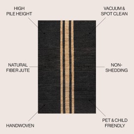 JONATHAN Y NRF200B-3 Olivier Rustic Farmhouse Wide Ticking Stripe Jute Black/Natural 3 ft. x 5 ft. Area Rug for Living Room, Bedroom, Dining Room, Kitchen