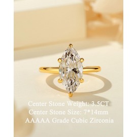 RURULUYA 3.5CT Elongated Marquise Cut Engagement Ring,Simulated Diamond Promise Ring,925 Sterling Silver 18K Yellow Gold Plated Ring(6#)