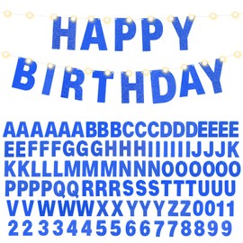 112 Piezas Kit de Pancartas Personalizables con Purpurina DIY Incluido 107 Letras y Números 3 Cuerda y 2 Letras Ligeras Decoración de Pancartas Personalizadas (Azul Oscuro)