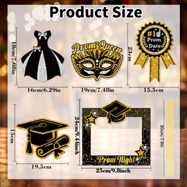 Qpout 36pcs Prom 2025 Graduation Photo Booth Props,Fancy Black Gold Silver Photography Paper Props for Grad Celebrations Party Favors Supplies Dress Prom Night Class of 2025