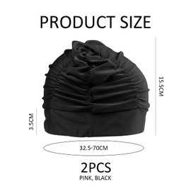 CVFRTT 2 Pieces Women'S Swimming Caps, Long Hair Waterproof Swimming Caps, Pleated Swimming Caps, Elastic Swimming Caps, Swimming Gear, Swimming Accessories