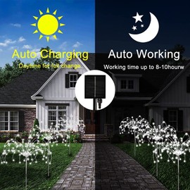 FANSIR Solar Garden Lights Outdoor 3 Pcs Solar Fireworks Garden Lights with Remote Control 8 Modes 120 LEDs Waterproof Outdoor Lamp Lawn Backyard Flower Boxes Pathway Cool White