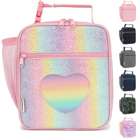 GYEUKHAM Lunch Box for Kids Boys Girls Men Women, Insulated Small Soft Cooler Lunch Bag Kit for School Work Picnic Travel - Reusable Portable lunchbox,Rainbow Heart