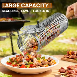 Rolling Grill Basket for Outdoor Grill, BBQ Cage for Vegetable/Veggies 2pcs