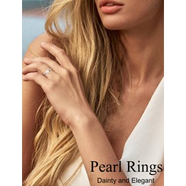 Vesitim Women Pearl Rings for Women Infinity Ring Gold/Rhodium Plated Wedding Engagement Band Jewelry Size 5-10, 9, Sterling Silver, pearl&cz