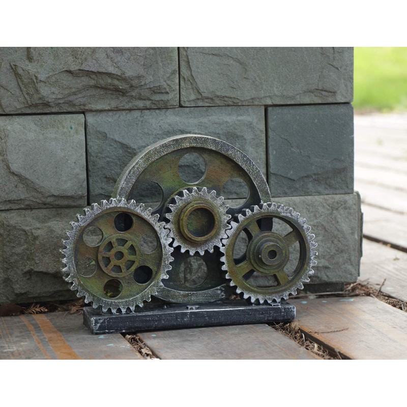Rmdusk Industrial Steampunk Gear Train Figurine, Cog Wheel Statue, Resin