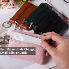 2 PCS Coin Purse Men Small Purses for Women Coin Holder Coin Pouch Purses with Key Ring Zipper Pouch Card Holder Small Change Wallet Coin Case Mini Purse Small (Light Brown and Black)