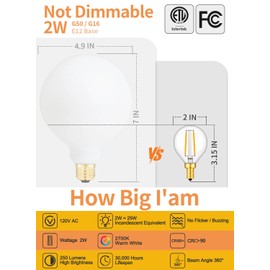 CRLight LED Chandelier Bulbs, G16.5 2W 25W Equivalent 250LM, 2700K Warm White, E12 Candelabra Clear Glass Vintage Edison Globe Light, for Bedroom, Decorative, Vanity Mirror, Non-Dimmable,12-Pack