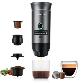 obecilc Portable Coffee Maker for Travel, 20 Bar Espresso Coffee Machine with USB-C,3-In-1 Travel Coffee Maker Self-Heating, Compatible with Ground Coffee & Capsule for Hiking,Office,RV（gray）