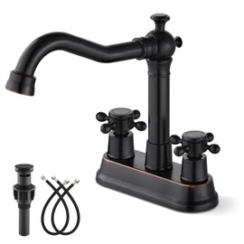 gotonovo 4 Inch Centerset Bathroom Faucet 2 Cross Handles Deck Mount 2 Hole Lavatory Vanity Utility Mixer Tap with Water Supply Hoses and Pop Up Drain RV Farmhouse, Oil Rubbed Bronze