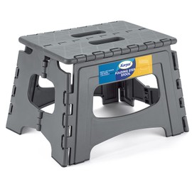 Korpai Upgrade 9" Folding Step Stool for Adults and Kids Holds Up to 300 lbs,Non-Slip Folding Stools with Portable Handle, Compact Plastic Foldable Step Stool for Bathroom, Kitchen,Grey,1 PC