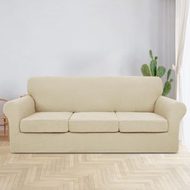 JIVINER 4 Pieces Couch Covers for 3 Cushion Couch Stretch Sofa Slipcover with 3 Seat Cushion Covers Thick Fitted Couch Cover for Pet Dogs Furniture Protector (Sofa, Light Beige)