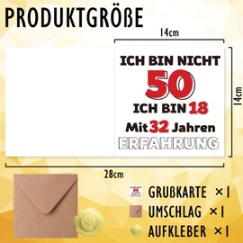 Sugeru 50th Birthday Card with Envelope - Ich Bin 18 and 32 Years of Experience | Funny 50th Birthday Greeting Cards for Woman & Man | Personalise Special Birthday Card for 50th Birthday (50 Years)