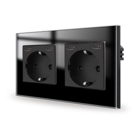 JIMEIDA Socket Black with USB C 20 W Double Fast Charging Sockets Flush-Mounted Two Type-C Port, 16 Amp 250 V