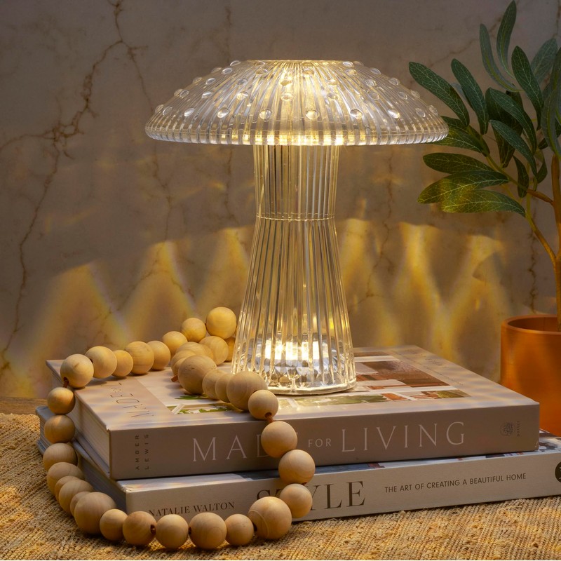 Mikasa Clear Acrylic Mushroom LED Rechargeable Cordless Lamp, 7.3x7.3x8 Inch