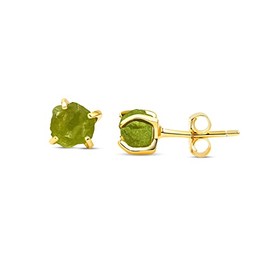 raw tiny peridot stone stud earring 4-6mm solid 925 sterling silver over real yellow gold plated prong setting, august birthstone jewelry gift for her or him, uniquelan jewelry (peridot)