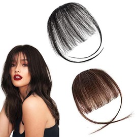 Haarverlängerungen für Frauen - Kunstfaser-Clip-in-Bangs und Clip-in-Fransen im Set (2 Stück) in den Farben Hellbraun und Schwarz.