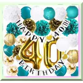 Zyvora Teal Gold Glitz: Celebrate Her 40th Birthday with Confetti Balloons, Pom Poms &