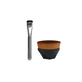 Benixmidart 2Pcs Makeup Brush Set Foundation and Concealer Brushes, 1Pc Flat Foundation Brush For Liquid Makeup and 1Pc Small Round Brush for Concealing and Contouring (A)