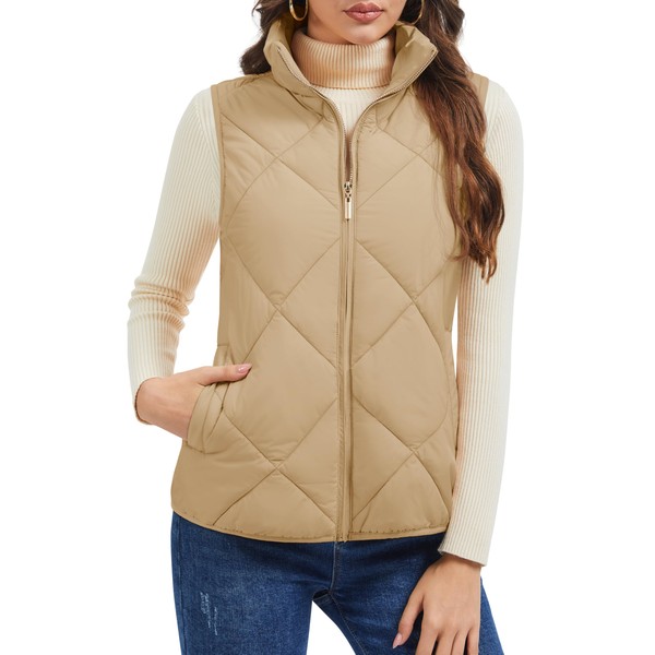 MAGCOMSEN Womens Puffer Quilted Vest Sleeveless Ladies Stand Collar Jackets