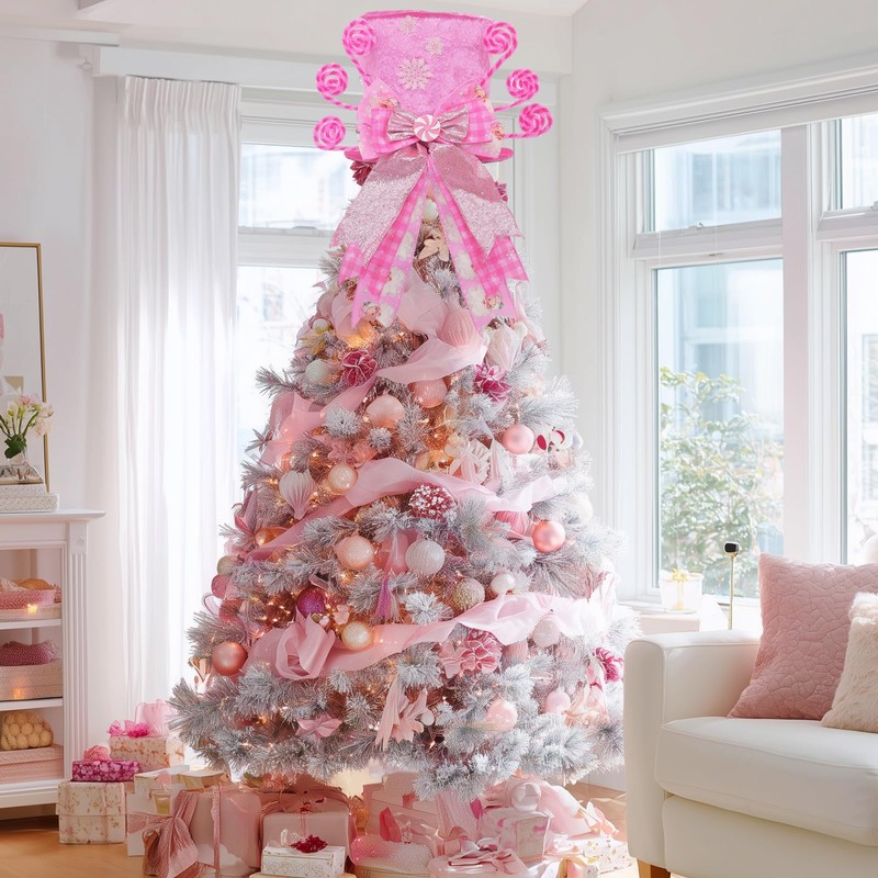 Christmas Tree Topper Hat with Bow, Candy Cane Velvet Top