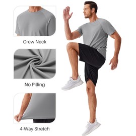 Men's T-Shirts 5 Pack Moisture Wicking Shirts for Men Dry Fit Gym Shirt Plain Active Tshirt Fitted Crewneck Tees Multipack