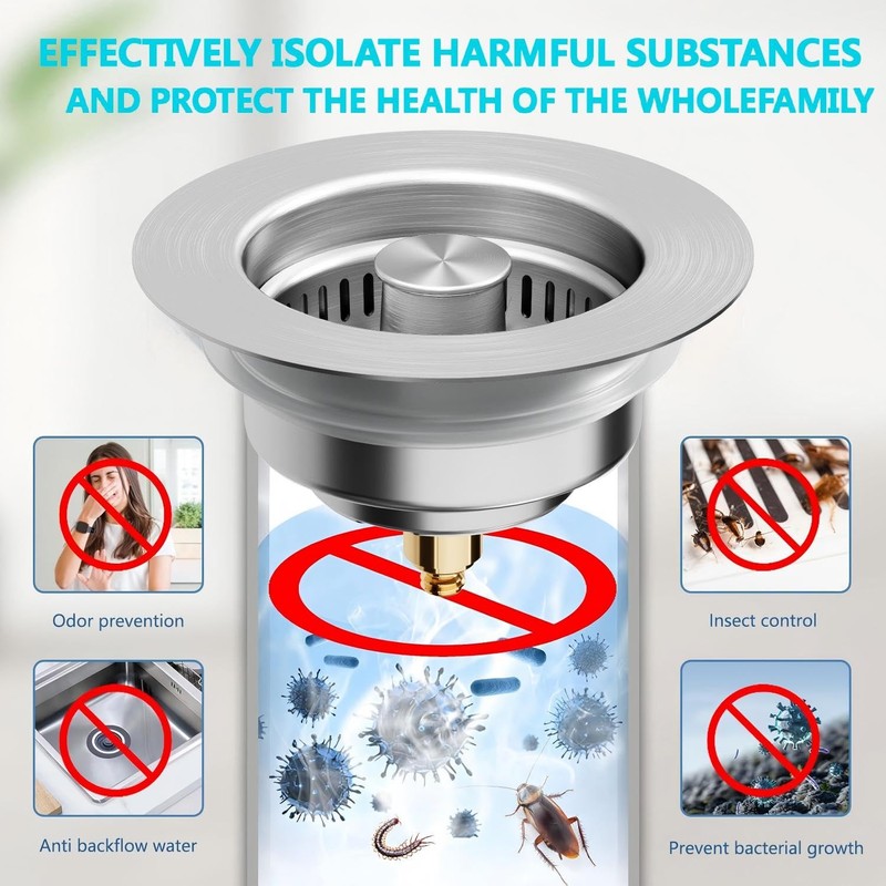 2 Pack 3 in 1 Kitchen Sink Drain Strainer &